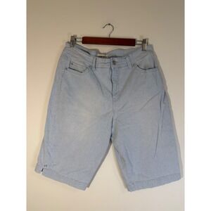 Code Bleu Womens Blue White Micro Check Bermuda Shorts Size 14 Stretch Cotton